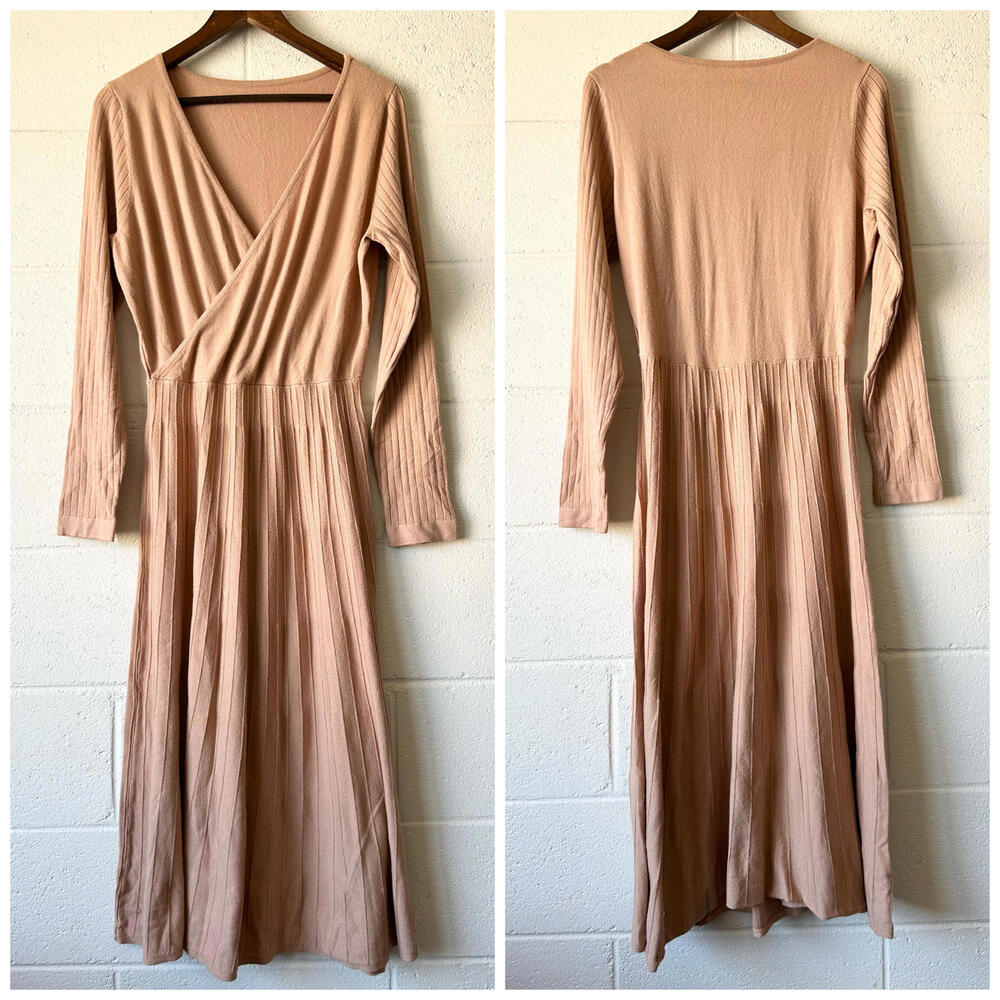 Unbranded Brown V-Neck Long Sleeve Fit And Flare Knee Length Dress Women's XL